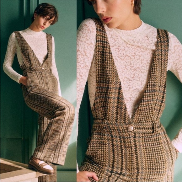 Sezane Pants - Sézane Jeremiah Jumpsuit Portsmouth Check Plaid Sleeveless Wool Blend FR 36 NWT